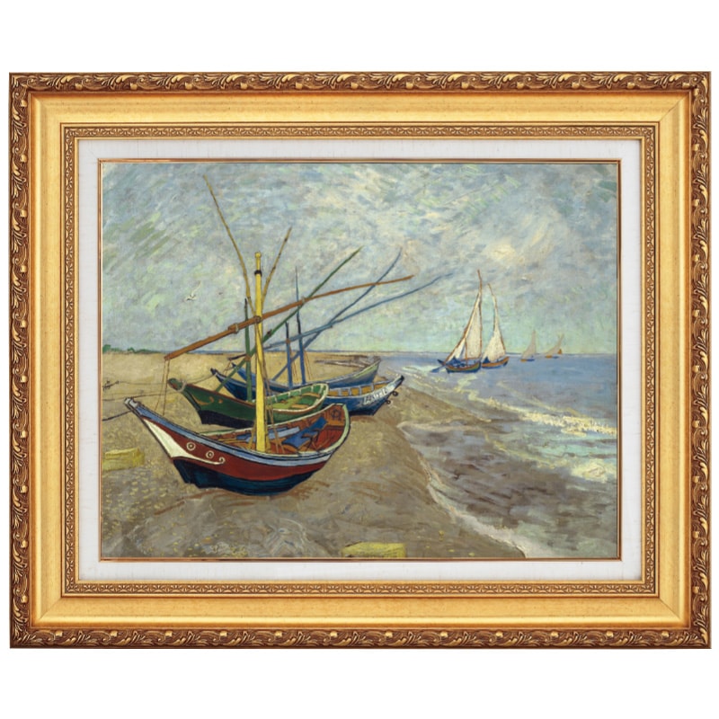 ゴッホ サントマリーの浜辺の釣り舟 10号 立体複製名画 絵画 額付き