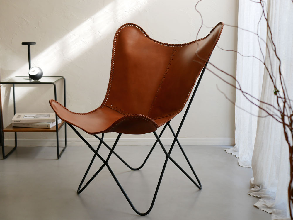 WRAPS/ラップス】アイアンレザーバタフライチェア 【メーカー直送