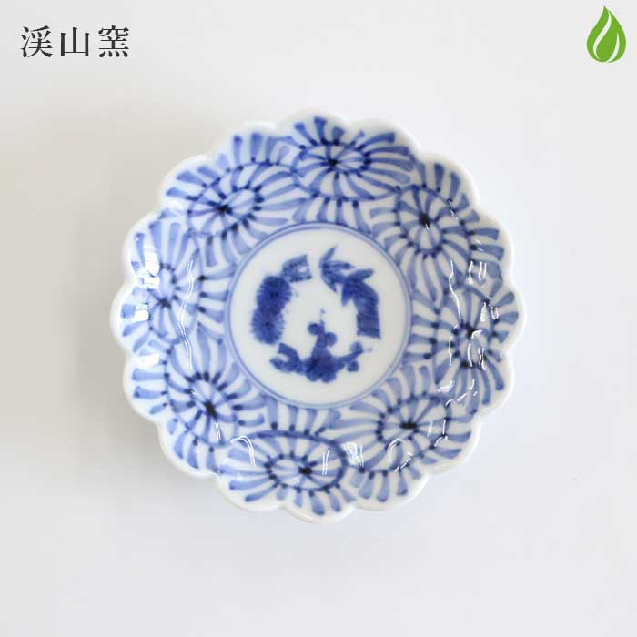 渓山窯 有田焼 豆皿 染付蛸唐草松竹梅菊型3寸小皿 [ 電子レンジOK ]