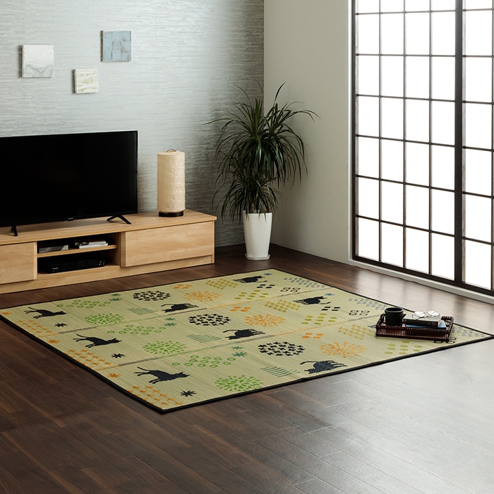 い草ラグ NSはなねこ ねこ柄 白猫 黒猫 モノトーン｜イケヒコ公式通販