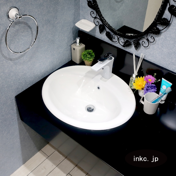 陶器洗面ボウル オーバル 手洗い鉢 洗面台 埋込 オーバーフロー有り