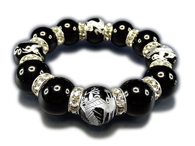 入手困難超太天然石18mmオニキス四神手彫り高級ロンデル数珠