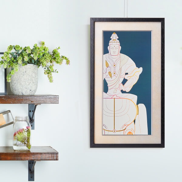 Bフライデー蔵出し特価ノミ跡手彫りヒバ材 帝釈天像2.2寸 総高さ約