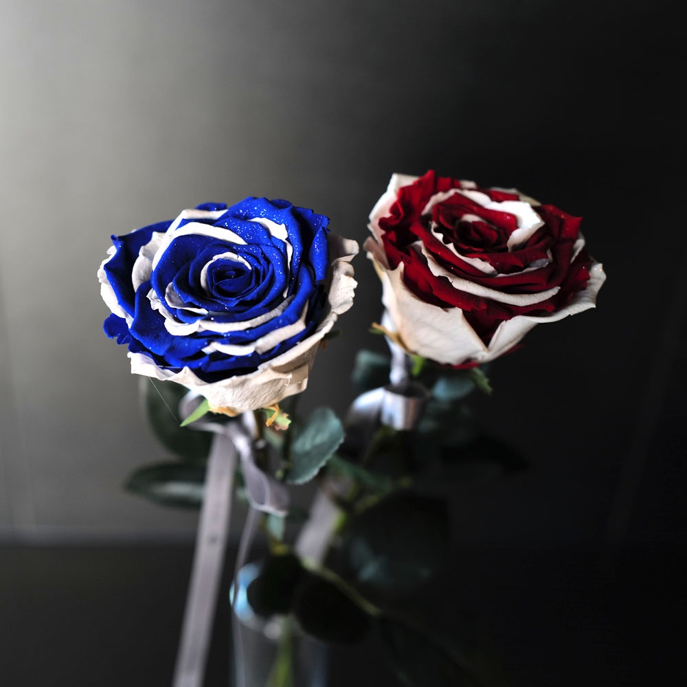 ブルーアンドホワイトローズ プリザーブドフラワー 縦長BOXギフト