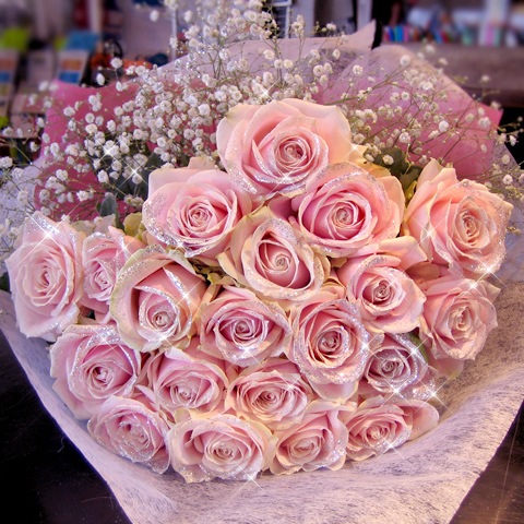 キラキラピンクローズ 20本の花束 | バラ・生花,ピンクローズ,花束