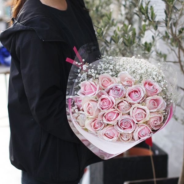 キラキラピンクローズ 20本の花束 | バラ・生花,ピンクローズ,花束