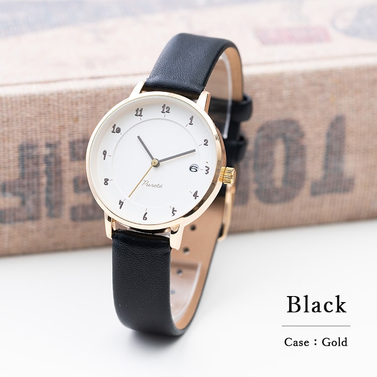 腕時計 レディース 日付表示付き おしゃれ 手書き風数字 シンプル