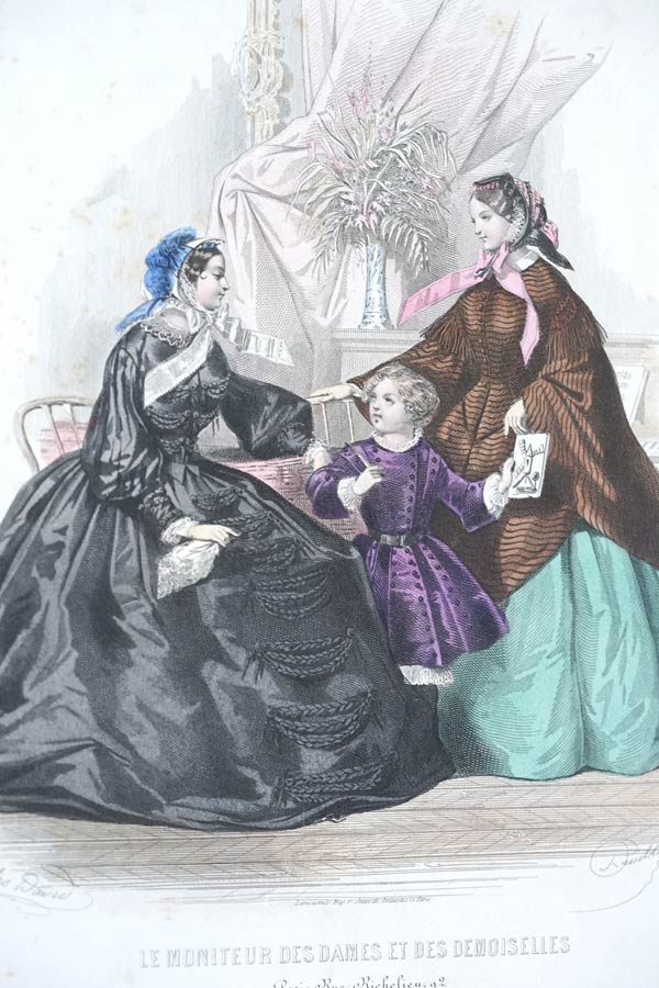 フランスアンティークファッションプレート銅版画19C中期頃 gh-269の