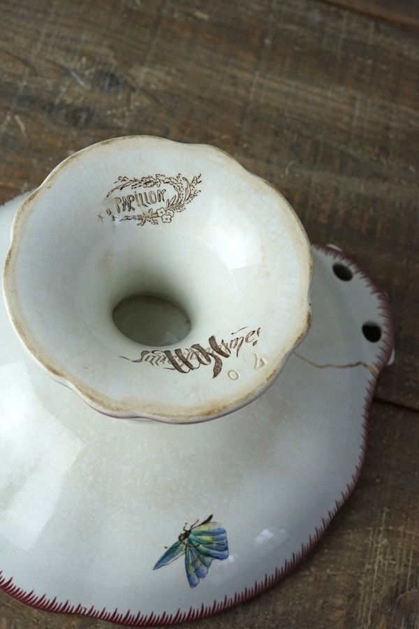 金継ぎ＋サルグミンヌ パピヨン Sarreguemines Papillonのコンポティエ