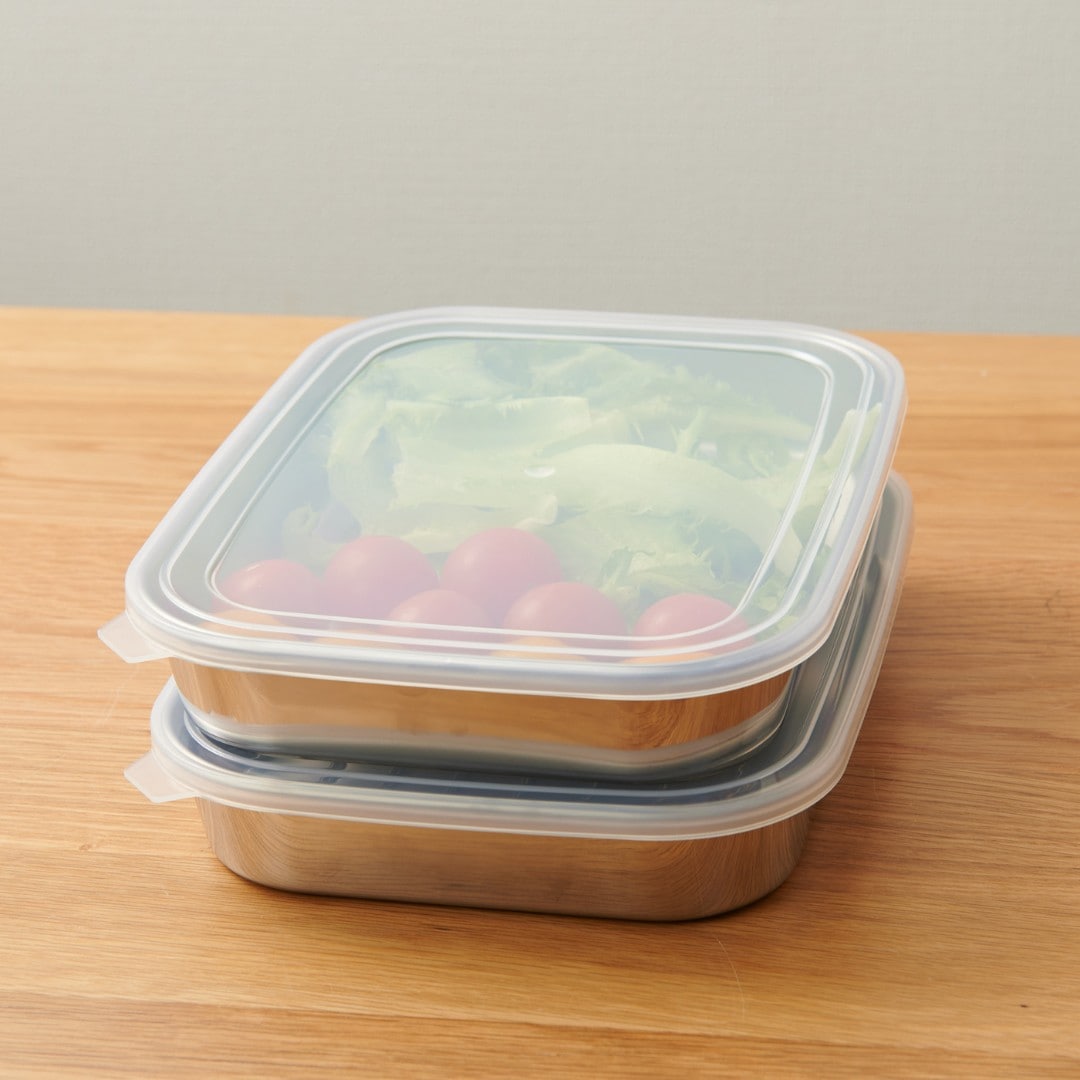 下村企販】 蓋付きステンレスバットワイド2個組｜キッチン用品,保存