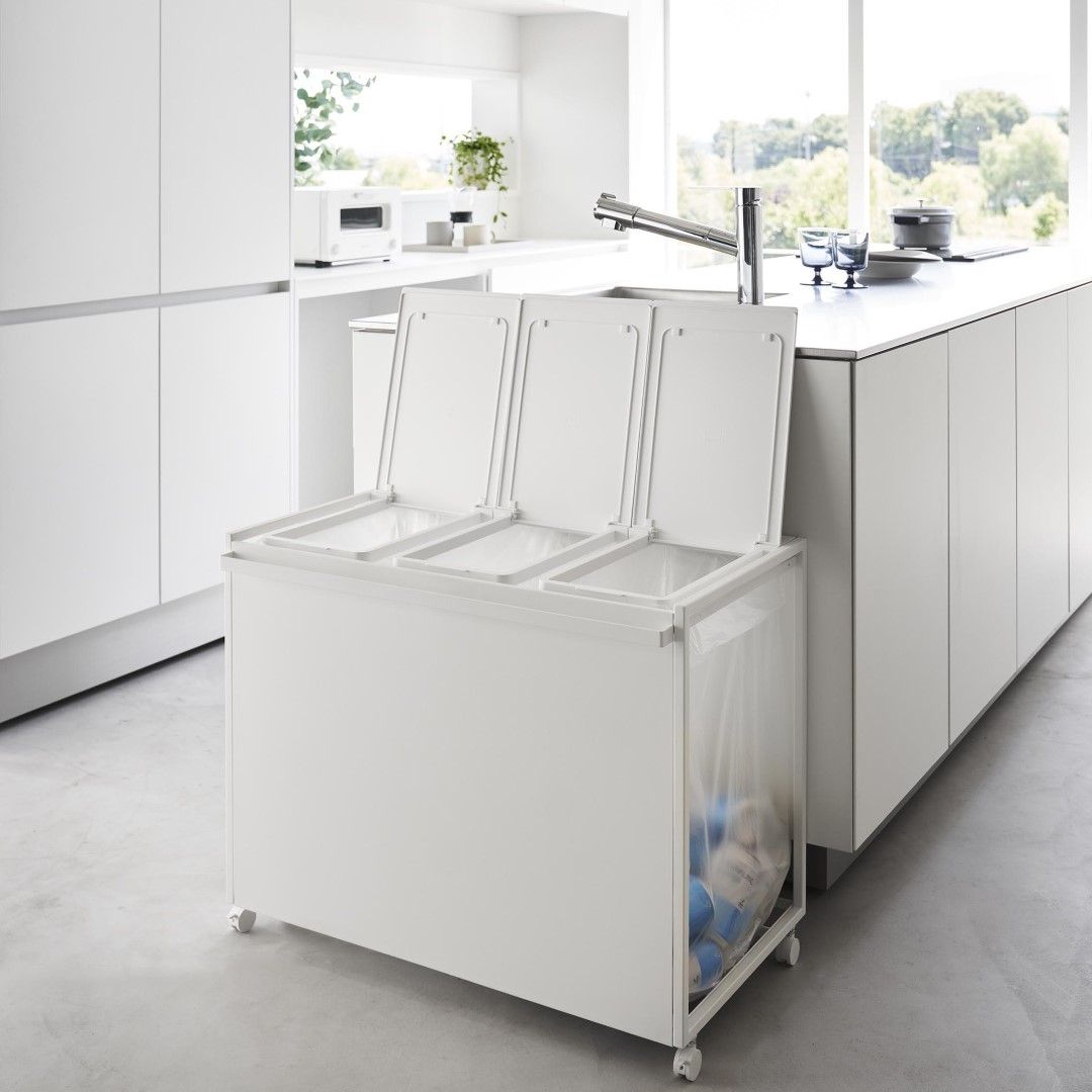 tower】 蓋付き目隠し分別ダストワゴン45L 3分別｜ゴミ箱