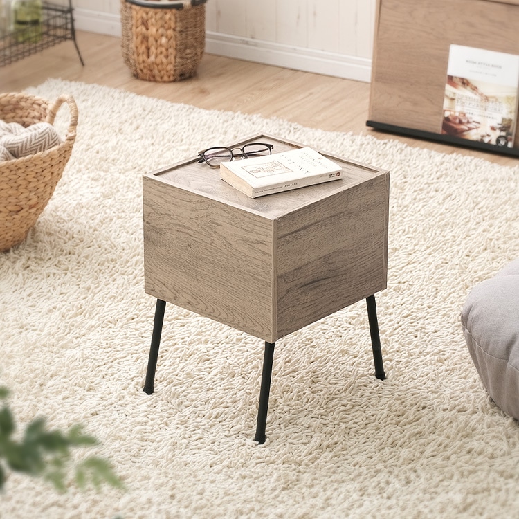 アイアンウッドサイドテーブル IWST-300R ブラック/アッシュブラウン