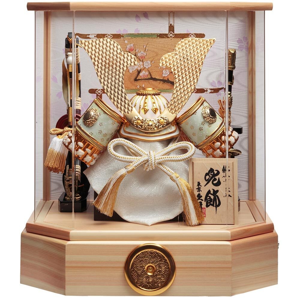 兜ケース飾り 銘木シリーズ 檜 アクリルケース オルゴール付 3G-C33-Z