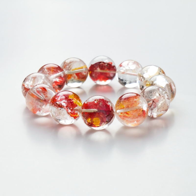 ライモナイト＆ヘマタイトインクォーツ丸玉ブレスレット（ナチュラル