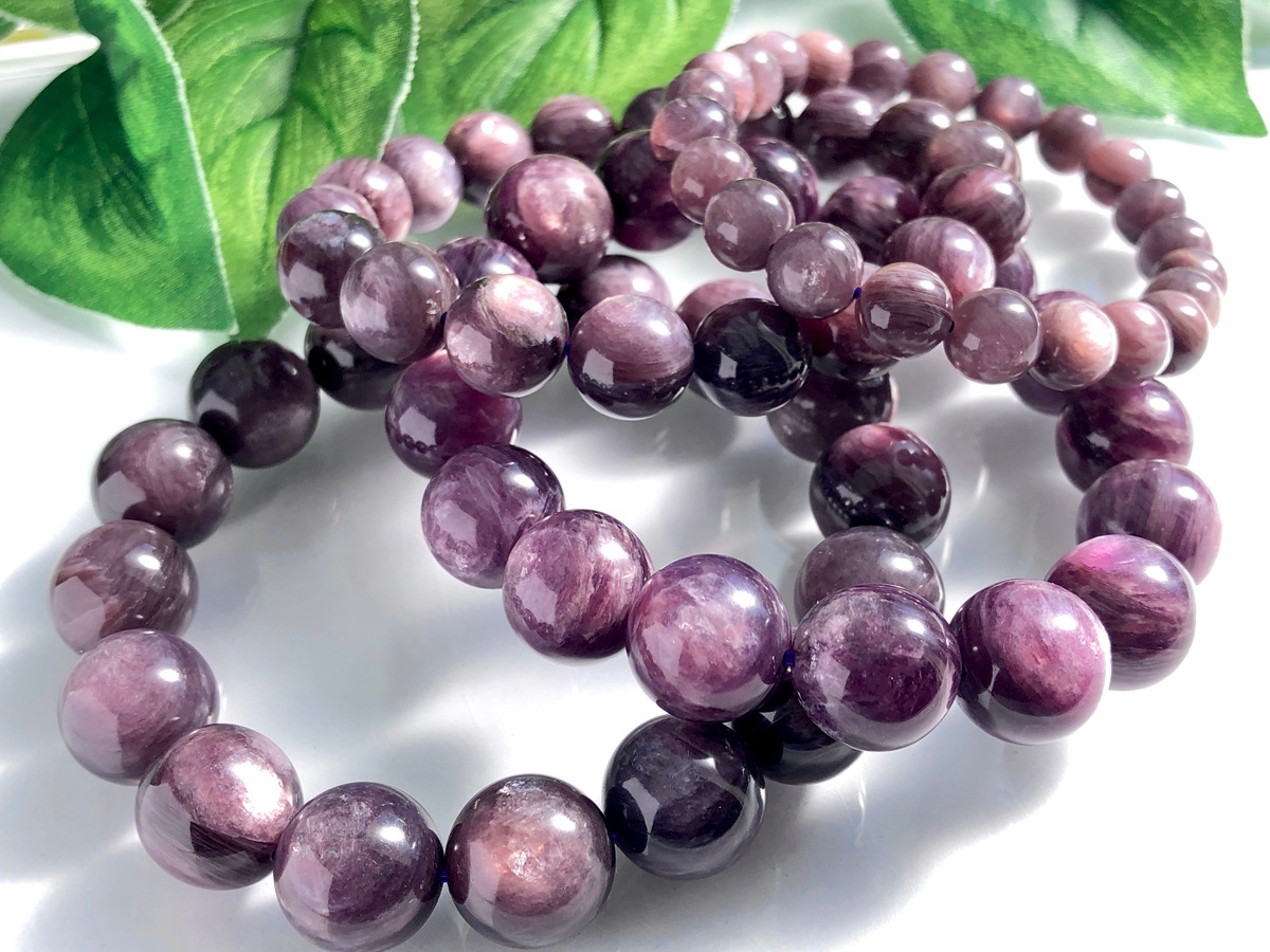 高発色☆輝くマイカ☆天然石ブレスレット/パープルマイカ