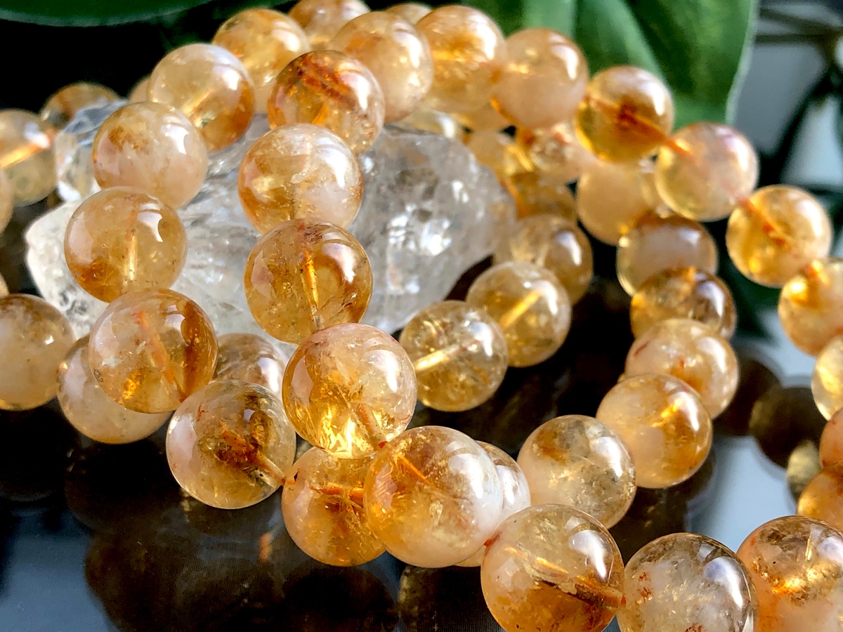 美レインボー入り！☆天然石ブレスレット/ファントムシトリン（幻影黄