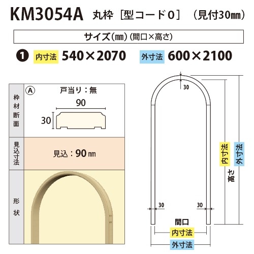 KM3054A：丸枠 間口540 戸当り無し（見付30・見込90） │ みはしプロ