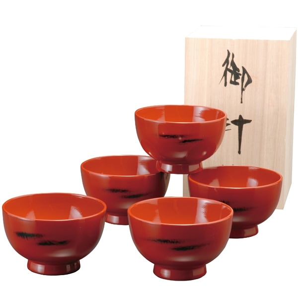 紀州塗り 木製 汁椀 根来塗 (5客・木箱入) | 汁椀,セット | 曲げわっぱ