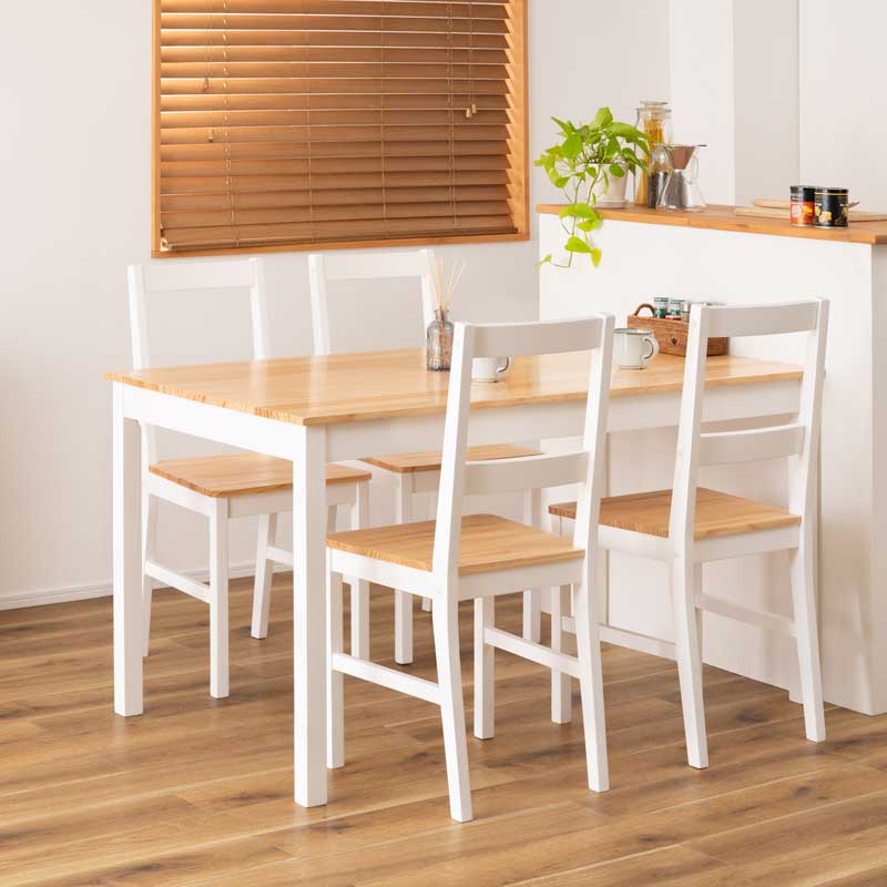 カントリーフレンチのダイニングチェア｜白フレーム×天然木座面が