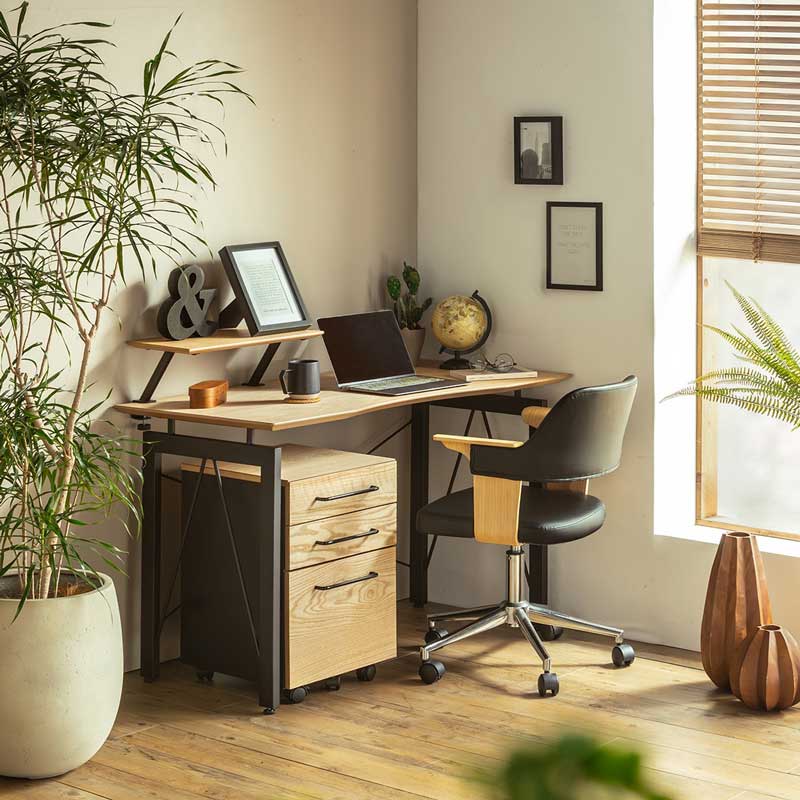 ブラックスチールの3段デスクワゴン｜北欧ナチュラル｜HW | インテリア