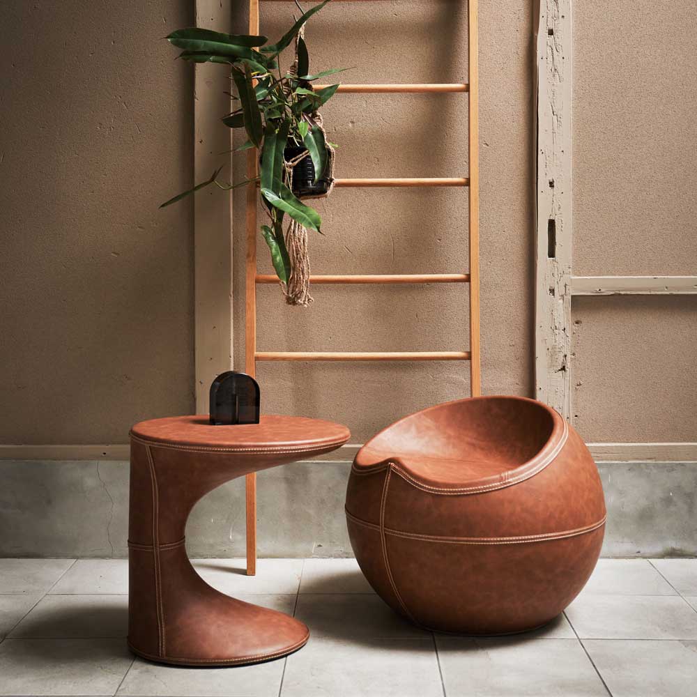 ソフトレザー製ラウンドスツール｜ヴィンテージ風スツール