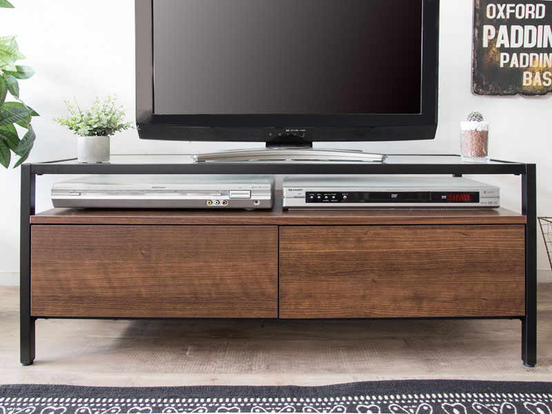 ガラス天板×アイアン×木目のテレビボード｜幅97cm | インテリア・家具