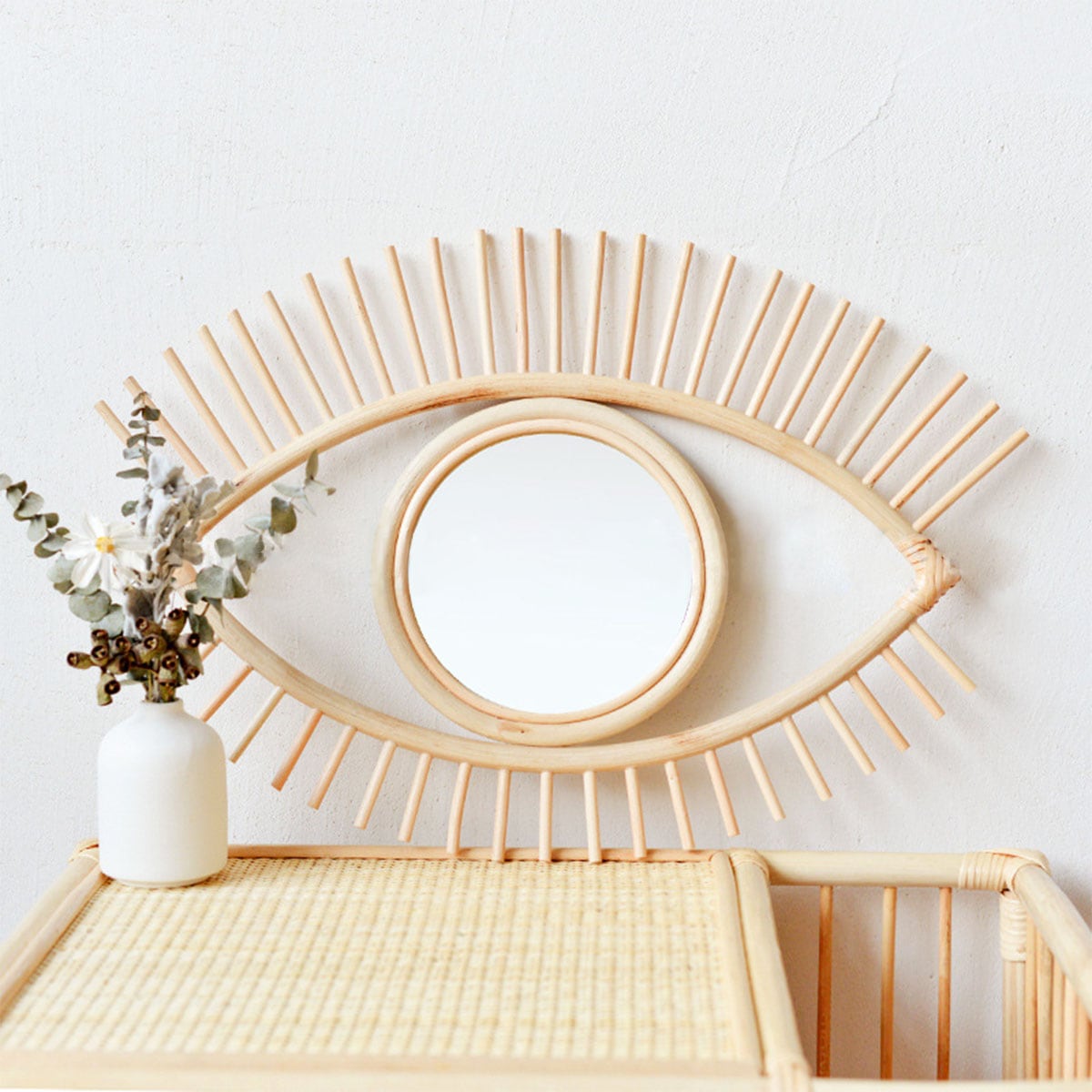VeroMan ミラー ラタン編み 目型 卓上ミラー 壁掛け 鏡 ウォールミラー