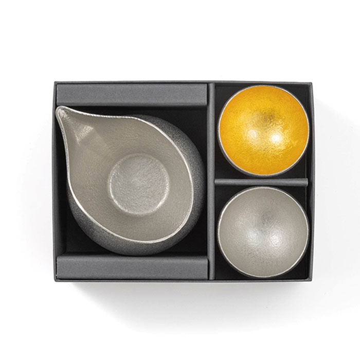 片口 - まどか・ぐい呑 - まどか 錫・金箔セット｜錫製雑貨・酒器の