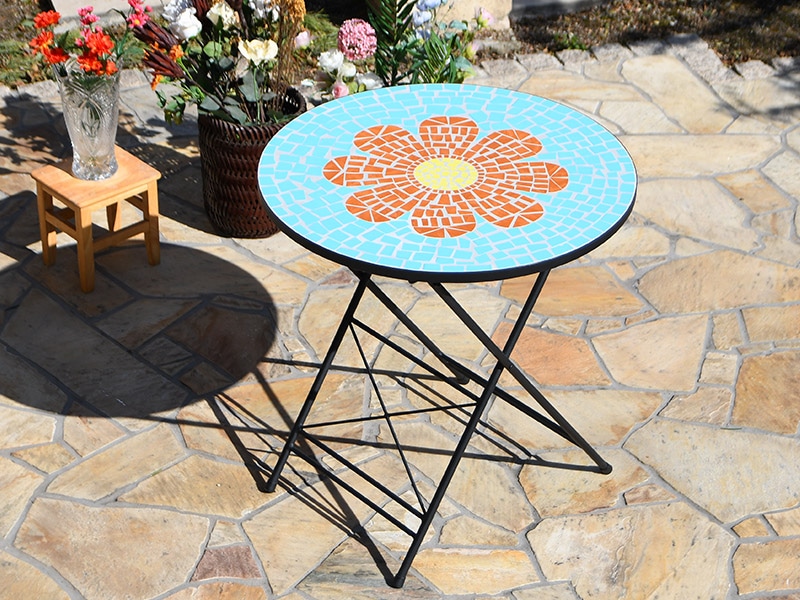 折りたたみテーブル モザイクテーブル ガーデン リゾートホテル 花柄