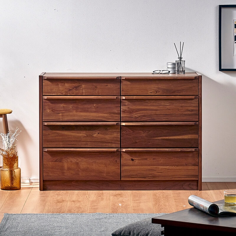 大川家具】ローチェスト 124cm幅4段 アレン ウォールナット/レッド