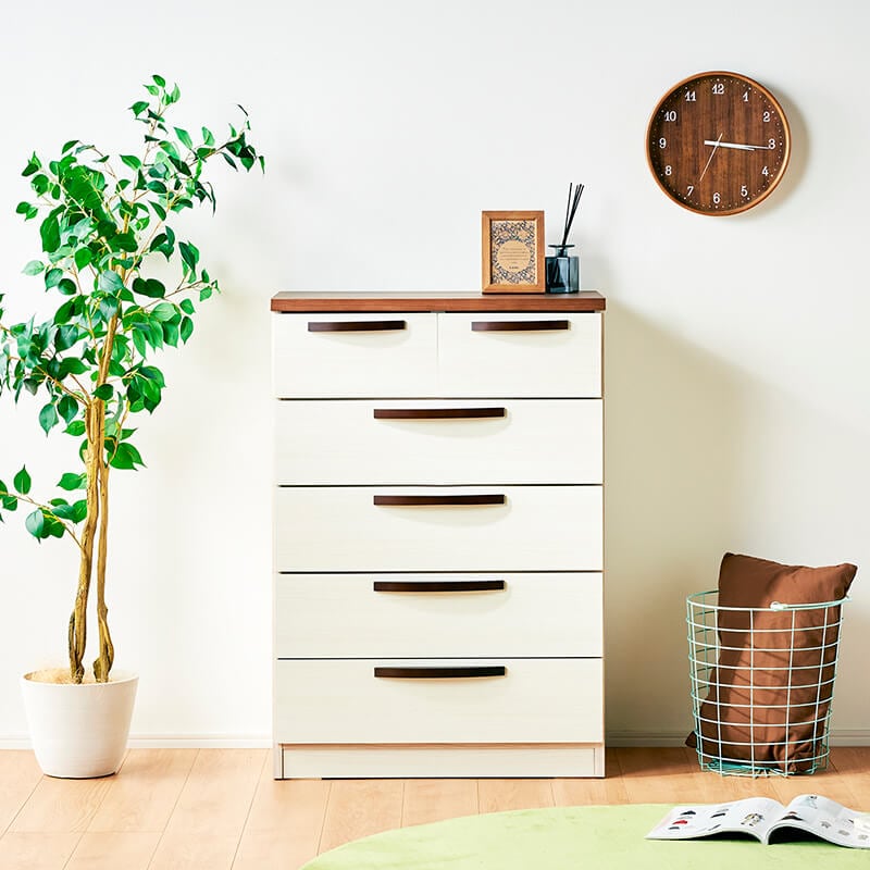 大川家具】チェスト 70cm幅5段 アベニール ナチュラル/ブラウン [中村