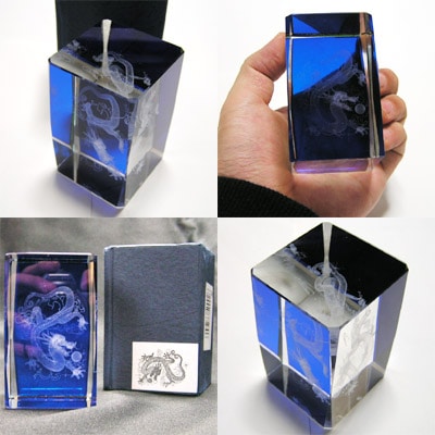 レーザー彫りクリスタル置物 角型 大（玉龍558B）｜チャイナ,グッズ