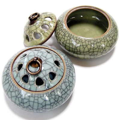 中国手工芸陶器ひび割れ柄香炉風水アイテム香立て 【送料無料】（沖縄