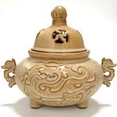 中国手工芸陶器ひび割れ柄香炉風水アイテム香立て 【送料無料】（沖縄