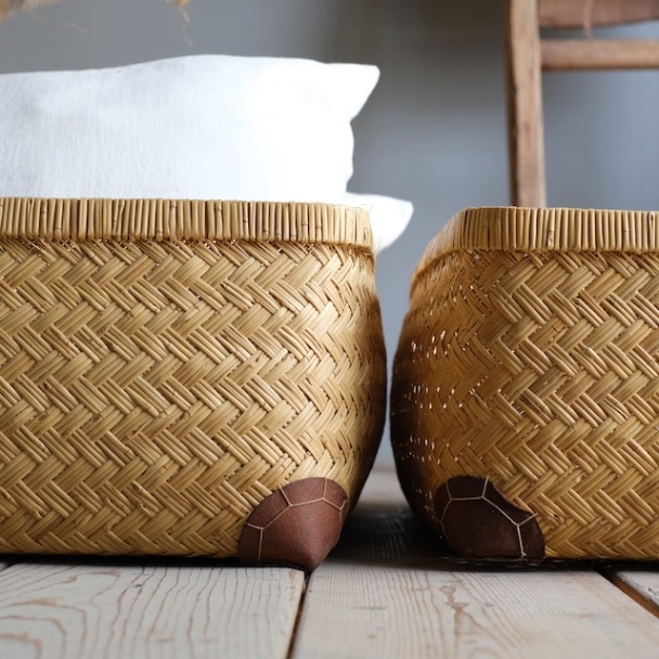 革当て竹行李 （幅60cm）｜古雑貨,籠 バスケット｜古家具