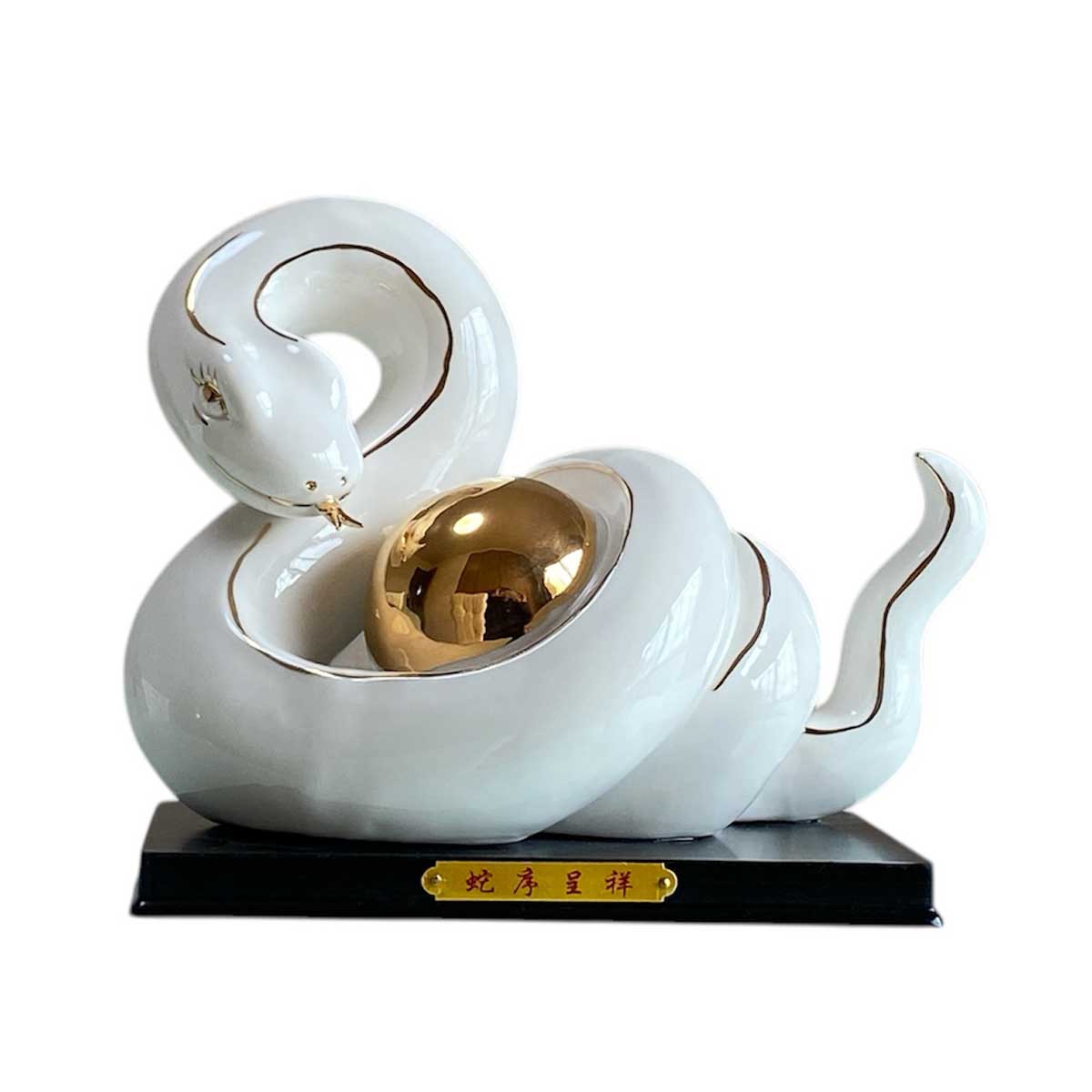 巳年 干支 白蛇 セラミック置物 18cm｜金運上昇・商売繁盛・家内安全