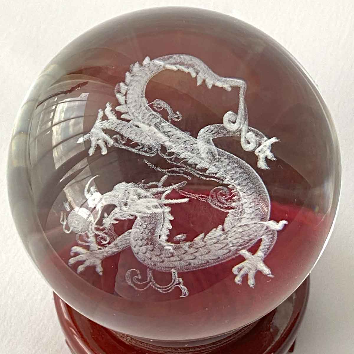 120mm 龍神・鳳凰・四神獣を刻んだクリスタル宝玉が運気を高める風水