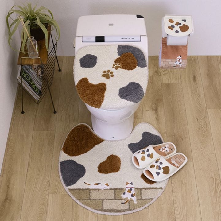 SDS 和にゃんこ ミケ トイレ4点セット トイレマット+兼用フタカバー
