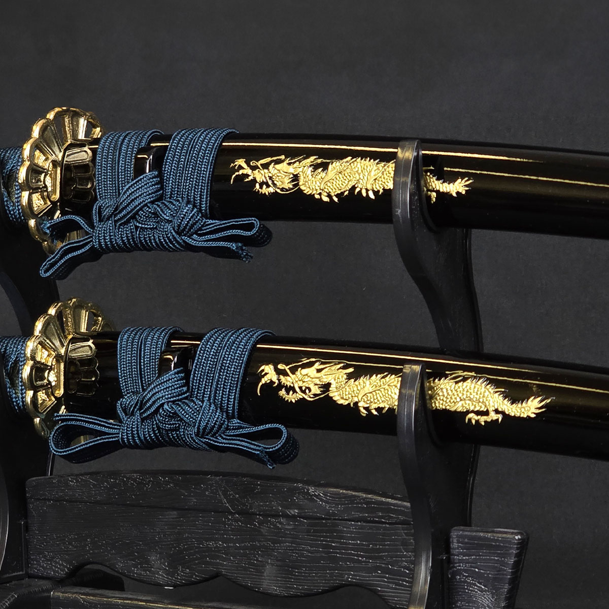 ミニミニ竜3点セット 彫金 紺 刀掛台付 刀身竜彫 模造刀｜【公式