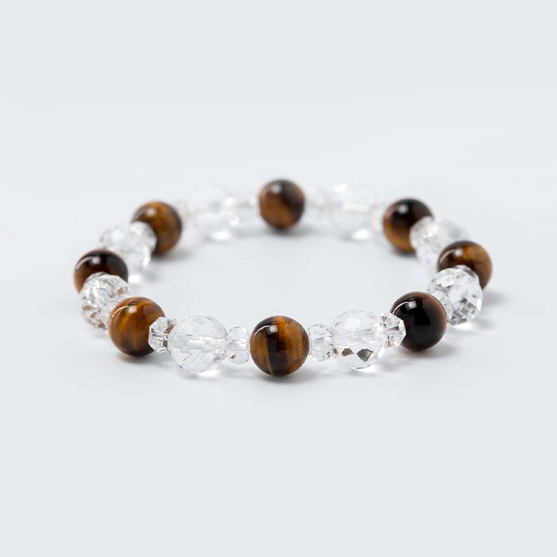 金運上昇 タイガーアイ&魔除けの水晶 64面ミラーカット パワーストーン