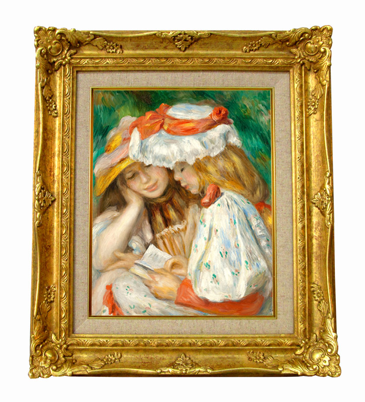 ルノワール 絵を描く二人の少女 ジクレーキャンバス複製画 額装品