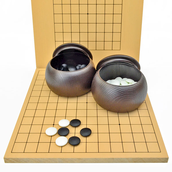 木製新桂9路13路囲碁セット※新桂13路9路盤・ガラス碁石桜（白石84粒