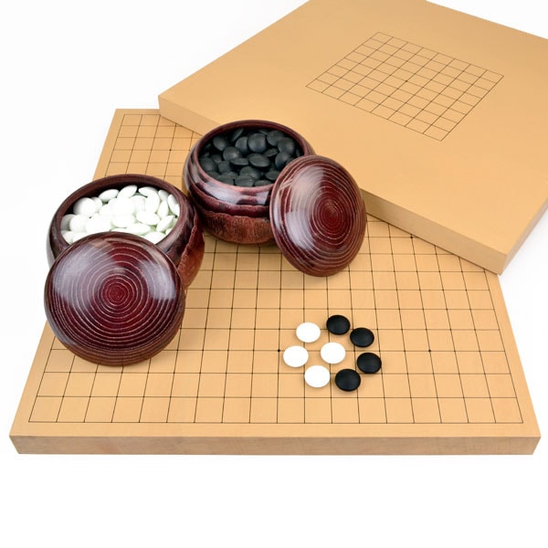 囲碁セット 9路19路両用新桂1寸卓上碁盤セット(ガラス碁石竹・栗碁笥