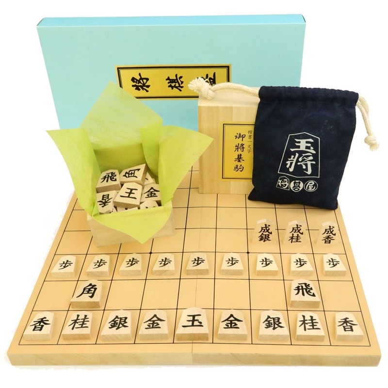 将棋セット 新桂6号折将棋盤セット(木製将棋駒楓一字押彫駒裏黒字成付