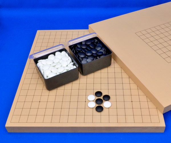 囲碁セット 9路19路両用新桂1寸卓上碁盤セット(ガラス碁石桜・プラ角箱