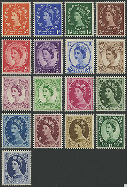 イギリス 1952-54年普通切手・チューダークラウンすかしシリーズ17種