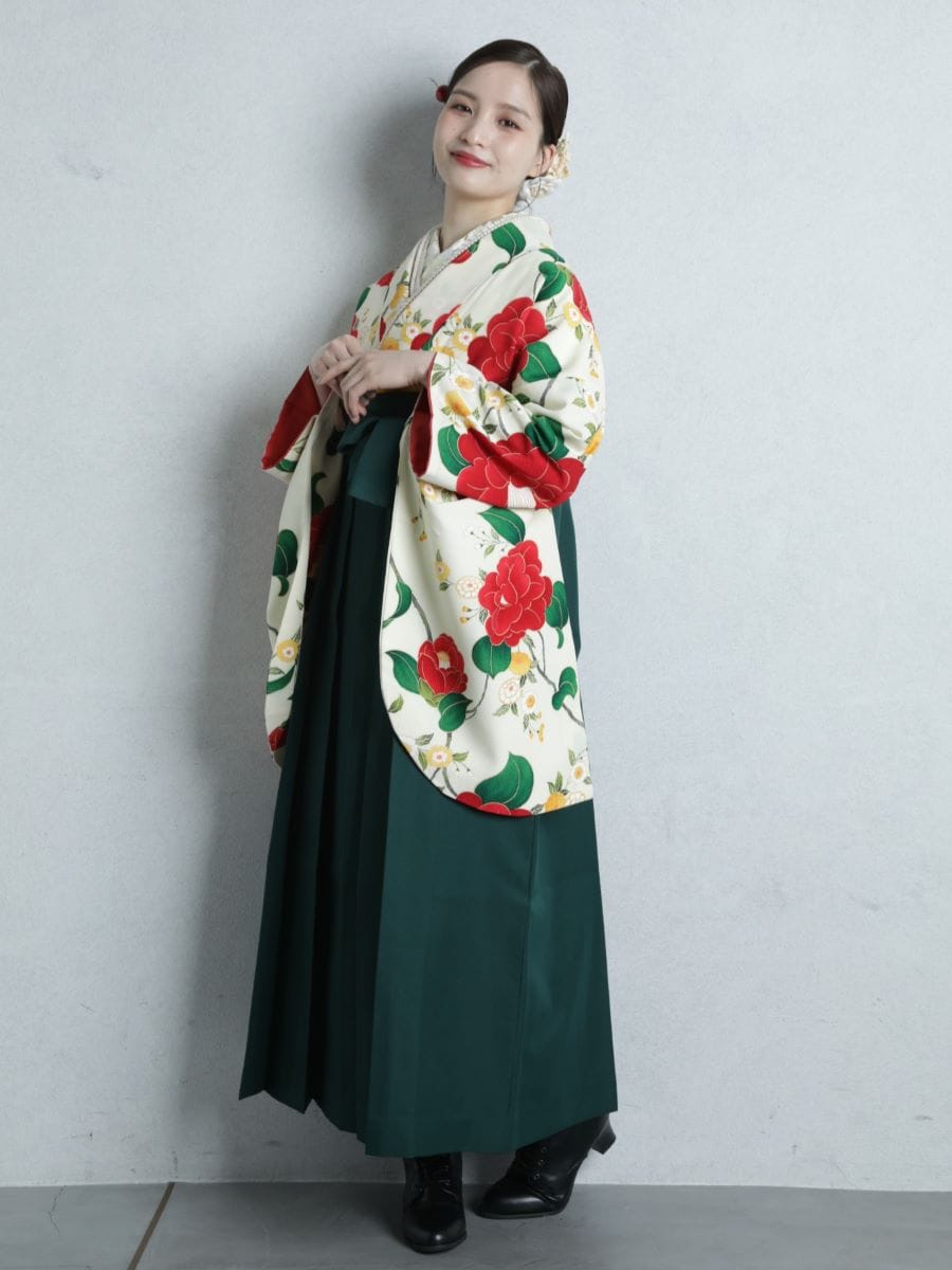 レンタル商品】レンタル袴「【M0003】乙女椿・オフホワイト」(S