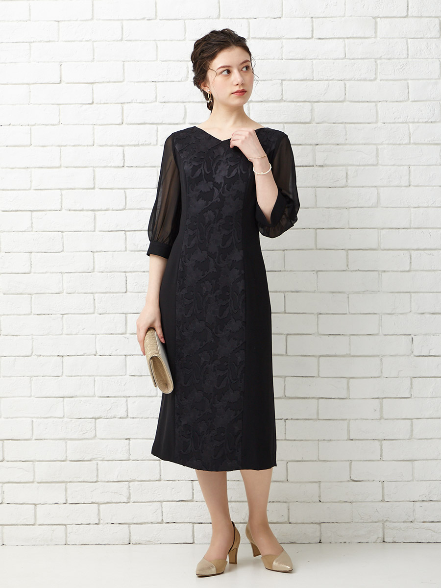 カットジャカードタイトラインドレス｜パーティードレスの通販AIMER