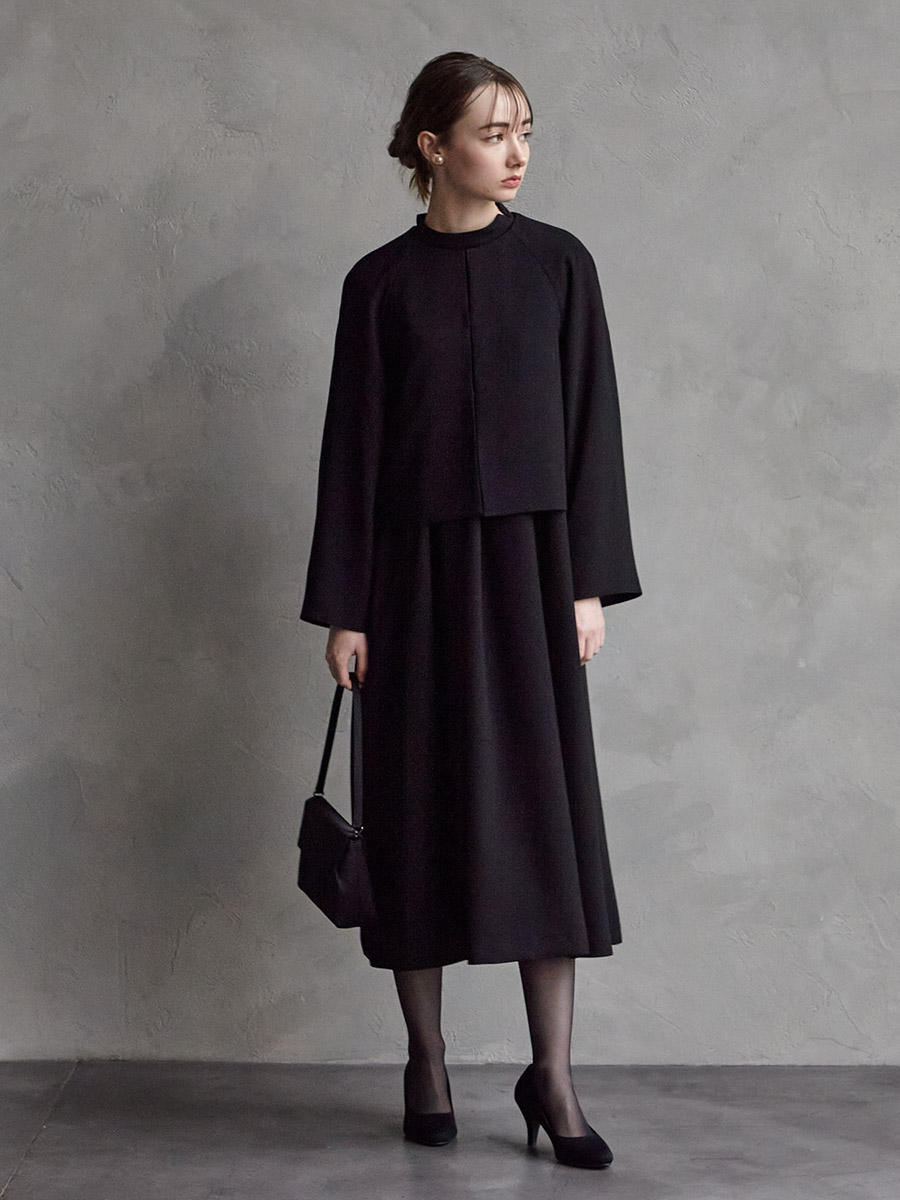 喪服・礼服】【ウォッシャブル】ラグランスリーブテントラインブラック