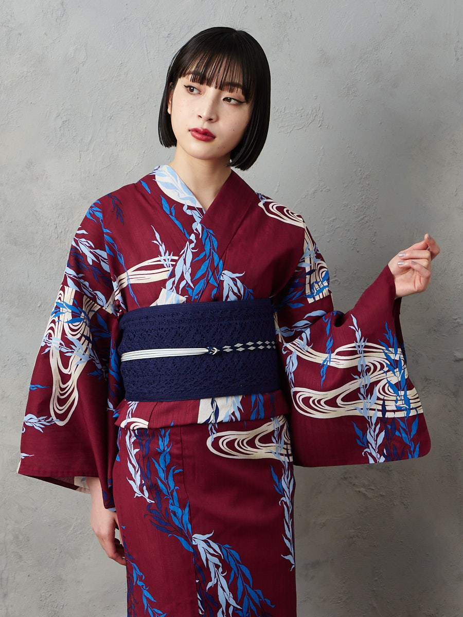 浴衣単品「 NaturalFurifu 月と柳 」(FREE ボルドー): ふりふ ｜ミマツ
